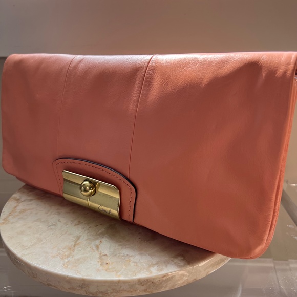COACH Kristin Calf Leather Oversized Clutch in Coral - Picture 5 of 16